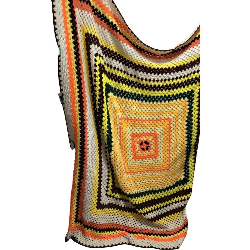 Vintage Afghan‎ Granny Blanket Square Crochet Handmade 80" x 77"  Multicolor